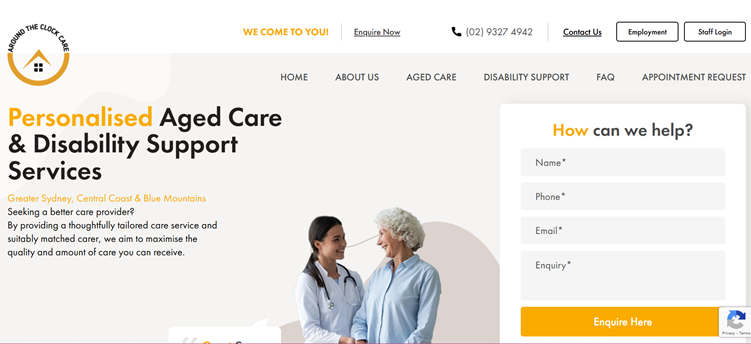 around the clock care screenshot of website