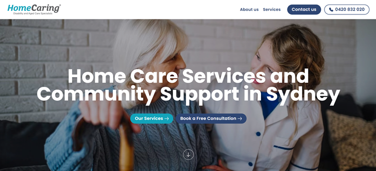 home care services and community support in Sydney screenshot of website