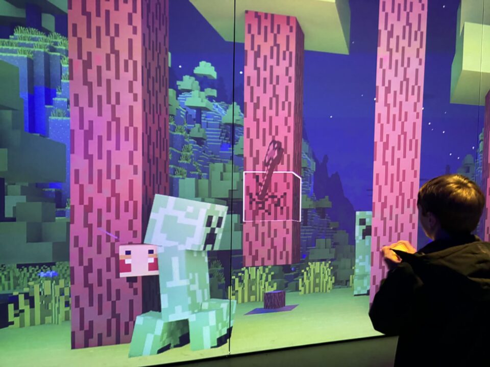 practising with the orb in the Minecraft room