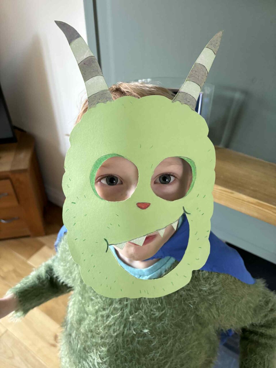 the finished mask on my son's face