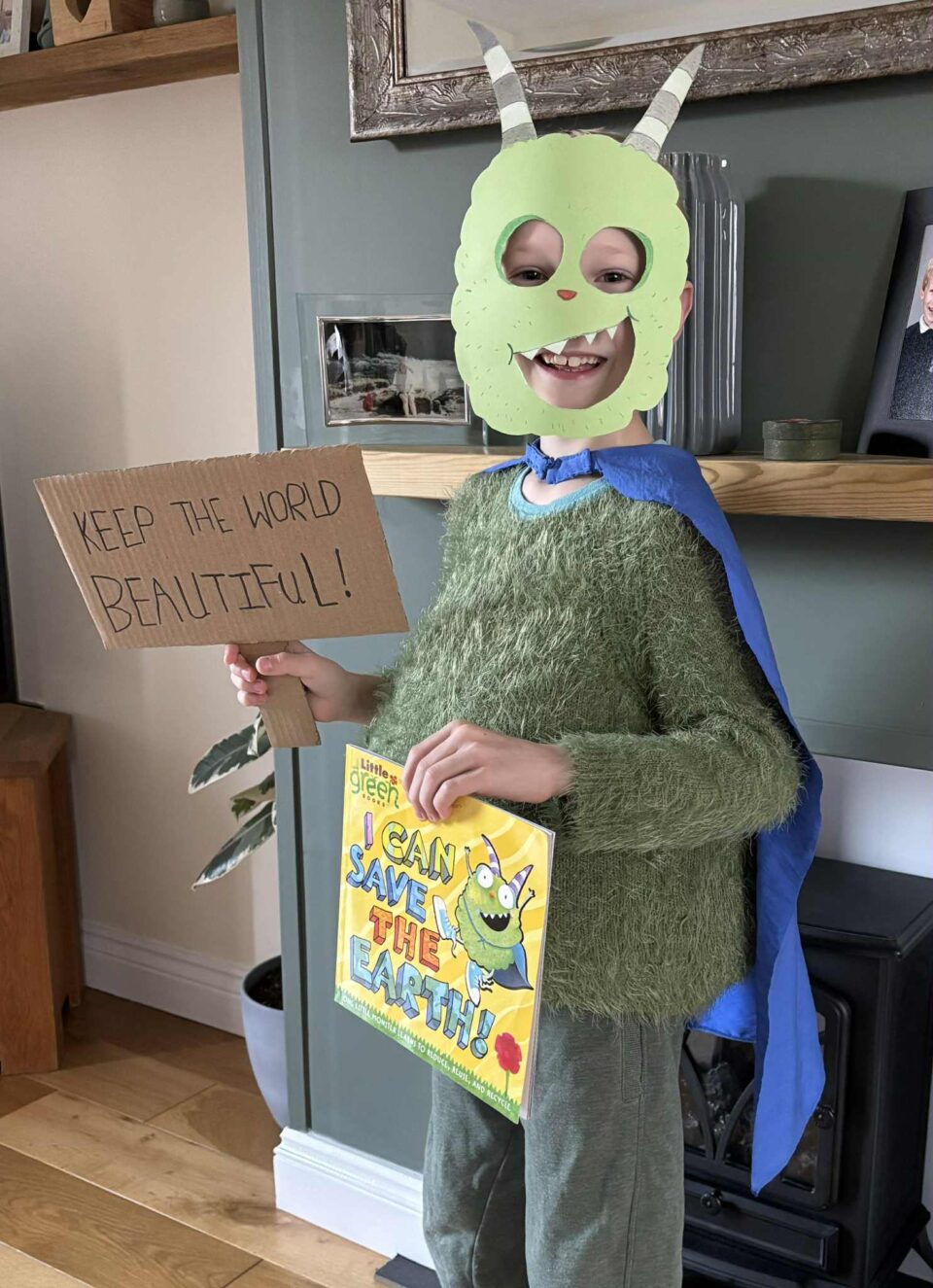 the finished little green monster costume