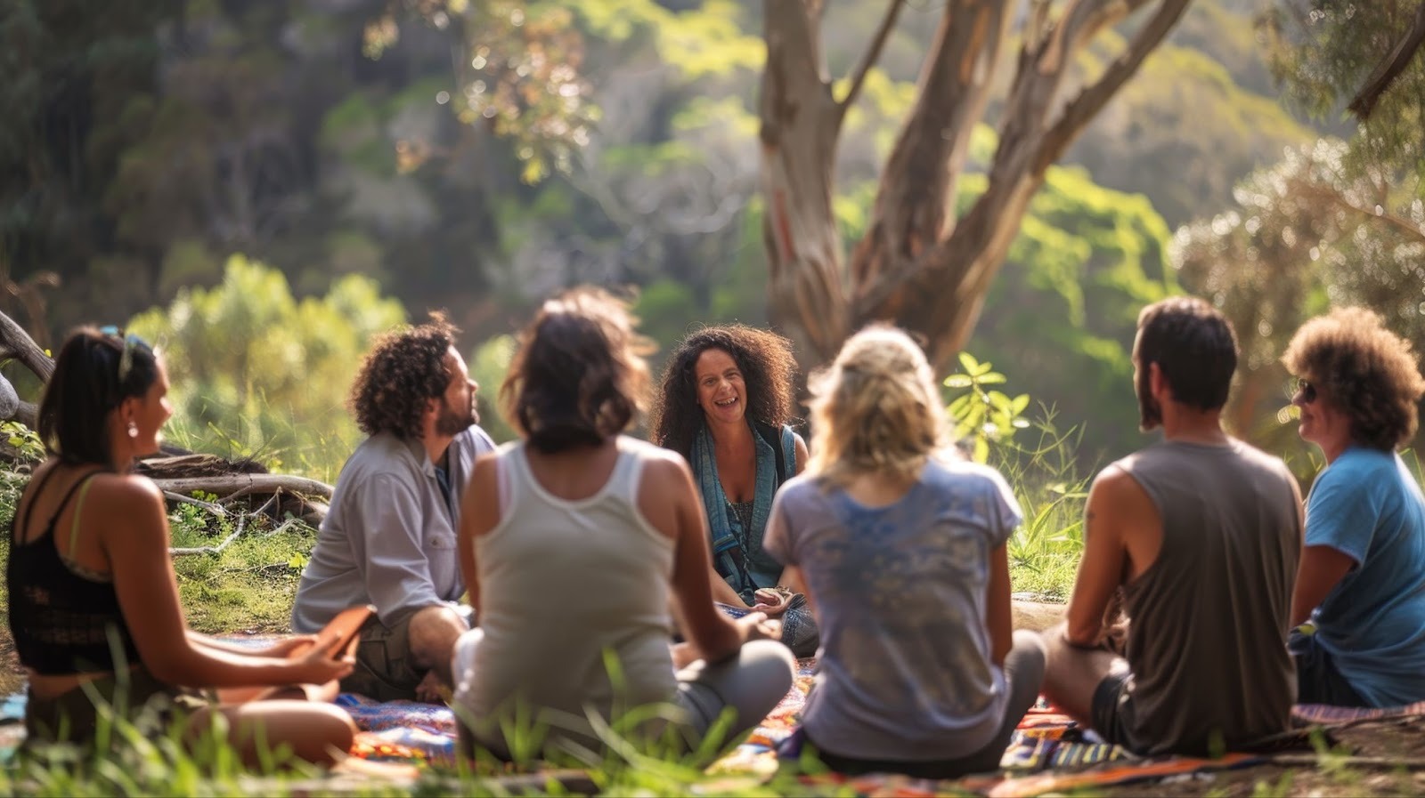 people in a group in the woods