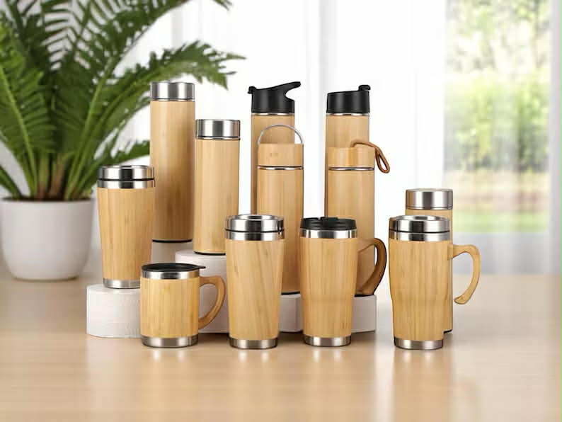 bamboo mugs, cups, flasks collection