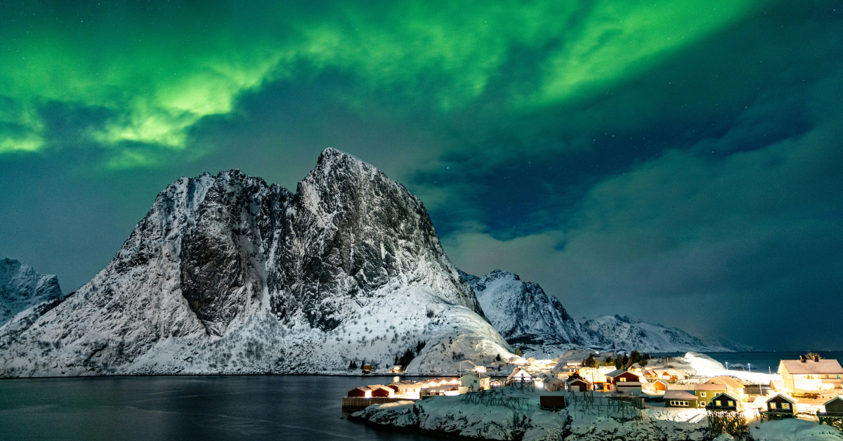 Northern lights over Fjords of Norway