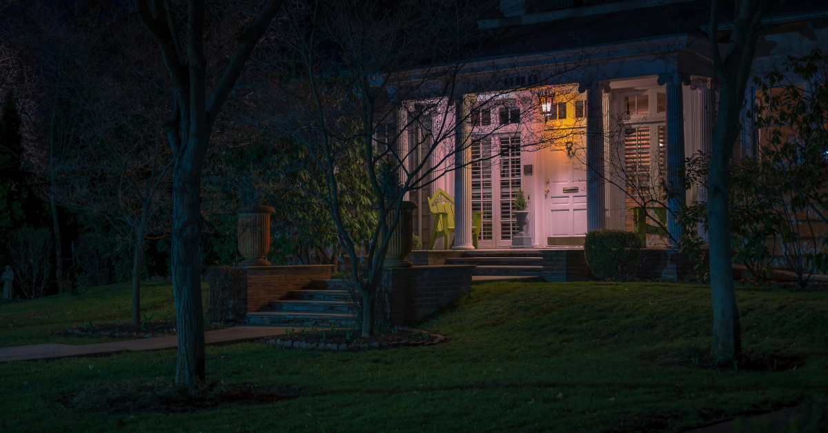 a porch light on