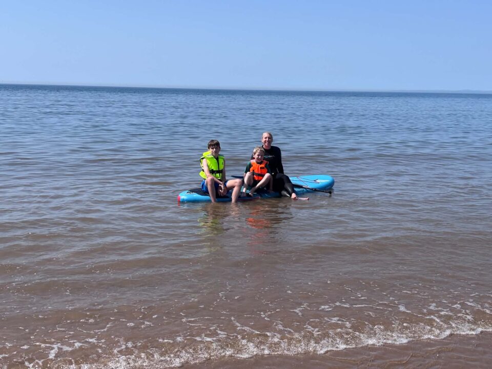 us all on the paddleboard ready to go out