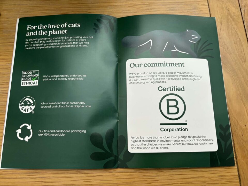 the B Corp pages inside the leaflet