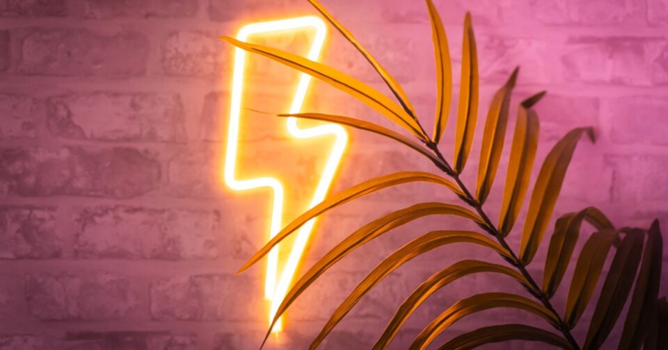 a lightening bolt neon sign