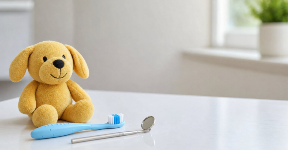 a teddy with dental items