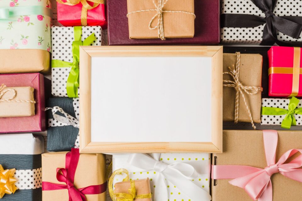 a white board around gifts