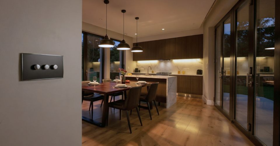 kitchen with LED dimmer lights